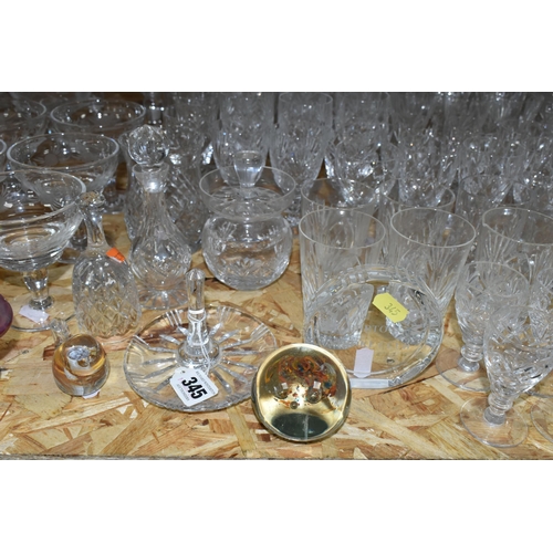 345 - A QUANTITY OF CUT CRYSTAL AND GLASSWARE, comprising a Georgian Crystal basket, two decanters, seven ... 