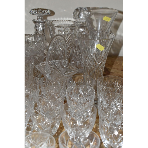 345 - A QUANTITY OF CUT CRYSTAL AND GLASSWARE, comprising a Georgian Crystal basket, two decanters, seven ... 