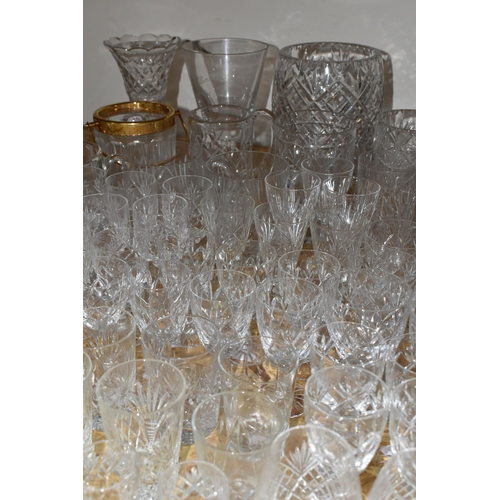 345 - A QUANTITY OF CUT CRYSTAL AND GLASSWARE, comprising a Georgian Crystal basket, two decanters, seven ... 