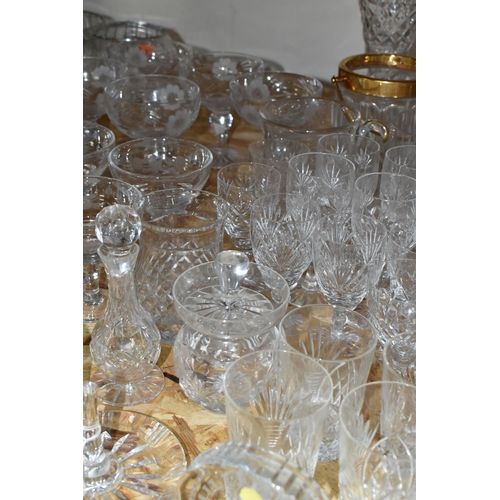 345 - A QUANTITY OF CUT CRYSTAL AND GLASSWARE, comprising a Georgian Crystal basket, two decanters, seven ... 