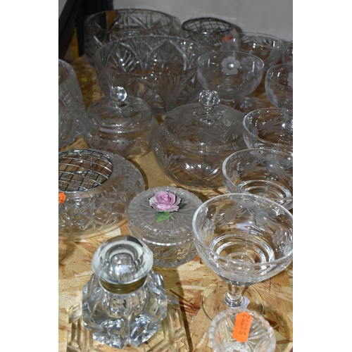 345 - A QUANTITY OF CUT CRYSTAL AND GLASSWARE, comprising a Georgian Crystal basket, two decanters, seven ... 