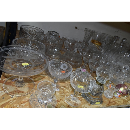 345 - A QUANTITY OF CUT CRYSTAL AND GLASSWARE, comprising a Georgian Crystal basket, two decanters, seven ... 