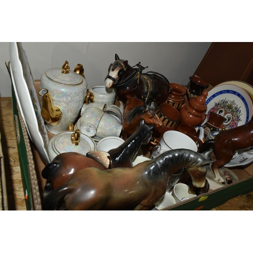 359 - THREE BOXES AND LOOSE CERAMICS, GLASS, METAL WARES, SEWING MACHINE AND SUNDRY ITEMS, to including a ... 