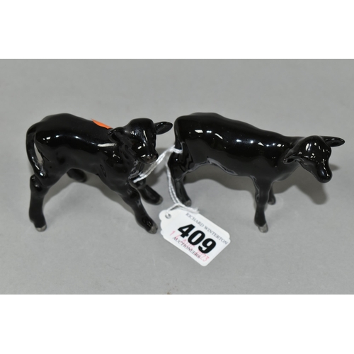 409 - TWO BESWICK ABERDEEN ANGUS CALVES, model numbers 1249F and 1406A (2) (Condition Report: good conditi... 