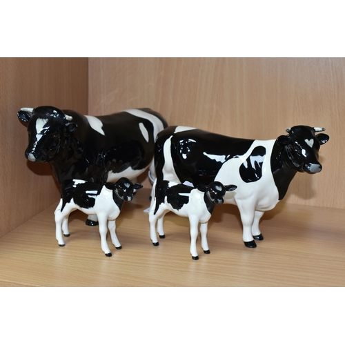 410 - FOUR BESWICK FIGURES OF FRIESIAN CATTLE, comprising Friesian Bull Champion Coddington Hilt Bar model... 