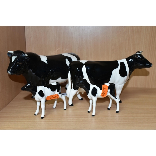 410 - FOUR BESWICK FIGURES OF FRIESIAN CATTLE, comprising Friesian Bull Champion Coddington Hilt Bar model... 