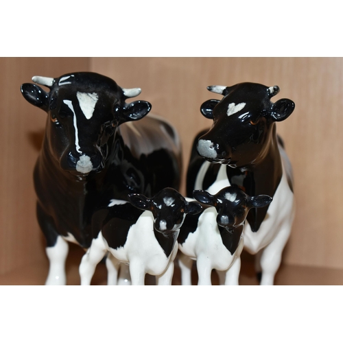 410 - FOUR BESWICK FIGURES OF FRIESIAN CATTLE, comprising Friesian Bull Champion Coddington Hilt Bar model... 