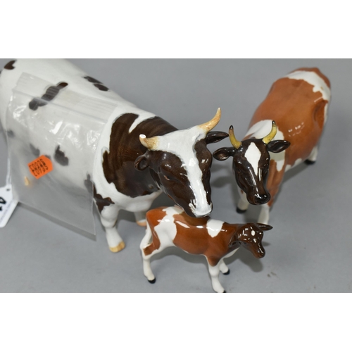 413 - THREE BESWICK FIGURES OF AYRSHIRE CATTLE, comprising Ayrshire Bull model no 1454B, Ayrshire Cow no 1... 