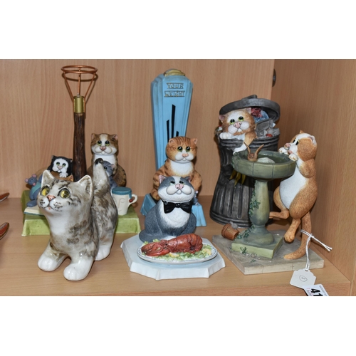 416 - FIVE BORDER FINE ARTS 'COMIC & CURIOUS CATS' FIGURES, AND A WINSTANLEY KITTEN FIGURE, comprising Com... 