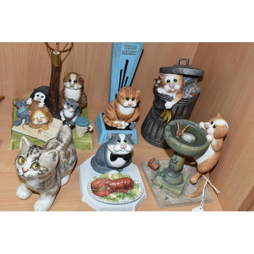 416 - FIVE BORDER FINE ARTS 'COMIC & CURIOUS CATS' FIGURES, AND A WINSTANLEY KITTEN FIGURE, comprising Com... 