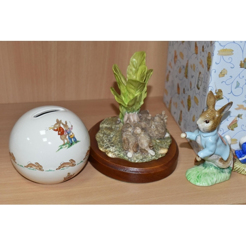 421 - A GROUP OF BEATRIX POTTER AND BUNNYKINS FIGURES AND ORNAMENTS, comprising a Beswick Peter Rabbit fig... 