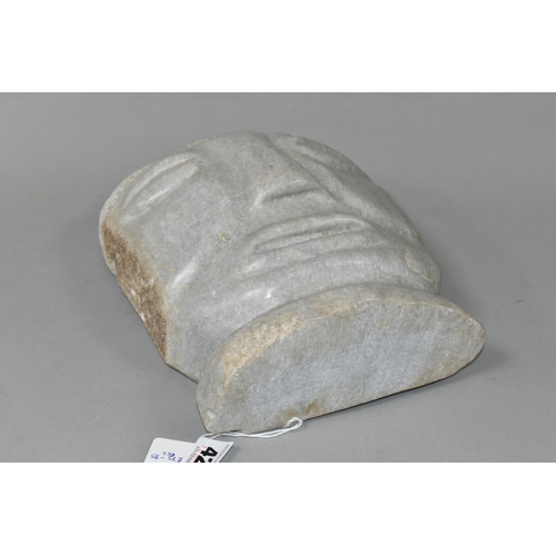 422 - AN AFRICAN GREY MARBLE HEAD OF A MALE, polished to front, the sides and back unpolished, B K and * s... 