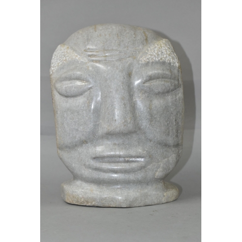 422 - AN AFRICAN GREY MARBLE HEAD OF A MALE, polished to front, the sides and back unpolished, B K and * s... 