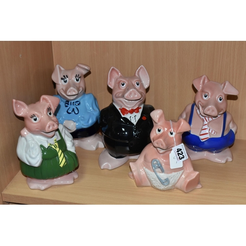 423 - FIVE WADE NAT WEST PIGGY BANKS, comprising Woody, Annabel, Maxwell, Sir Nathaniel and Lady Hilary (5... 