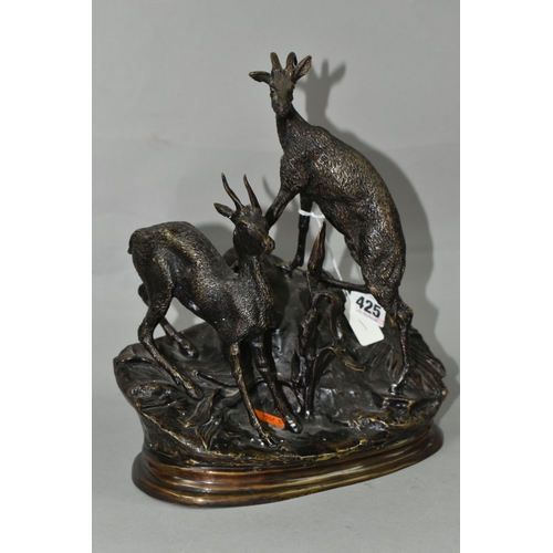 425 - A HOLLOWCAST BRONZE FIGURE GROUP AFTER JULES MOIGNEZ (FRENCH, 1835-1894), depicting a pair of mounta... 