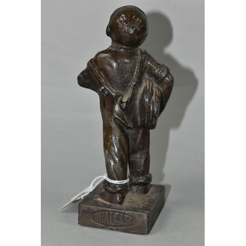 431 - A BRONZED CAST IRON QUALCAST ADVERTISING FIGURE OF A NEWS BOY, titled 'Speshul', impressed Qualcast ... 