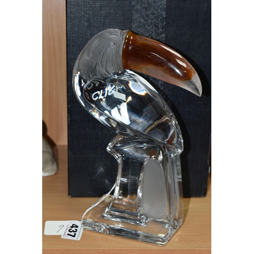 437 - A BOXED DAUM CRYSTAL FIGURE, of a Toucan, signed to the side of its base, approximate height 23cm x ... 