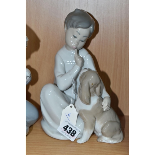 438 - THREE LLADRO FIGURES, comprising Boy with Dog no 4522, sculptor Vicente Martinez, issued 1970-1998, ... 