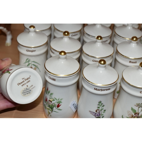 439 - A SET OF FLOWER FAIRIES SPICE JARS AND OTHER CERAMICS, comprising twenty five Flower Fairies spice j... 