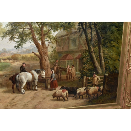 294 - ATTRIBUTED TO EDWARD BENJAMIN HERBERTE (ACTIVE CIRCA 1857-1898) A SCENE OUTSIDE A VILLAGE PUBLIC HOU... 