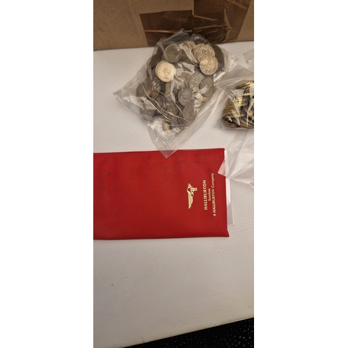 253 - A HEAVY BOX CONTAINING WORLD COINS AND BANKNOTES, to include mixed world coinage 11 x UK  £5 coins c... 