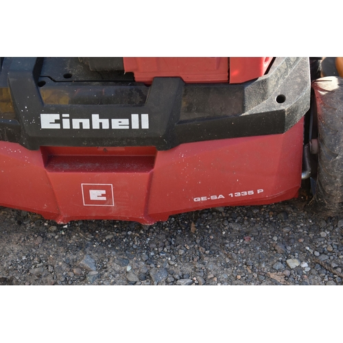 1027 - AN EINHELL GE-SA 1335 P PETROL SCARIFIER, with grass box, along with an Allen 215 petrol hover mower... 