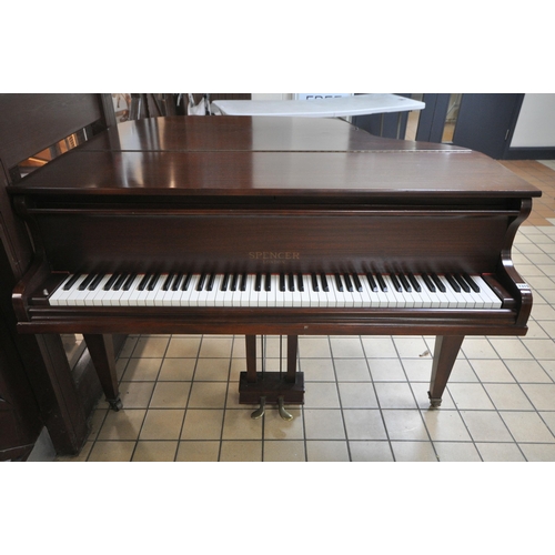 1315 - A SPENCER MAHOGANY BABY GRAND PIANO, serial number 87704, on square tapered legs and brass caps and ... 