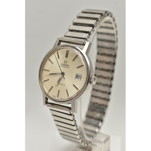 25 - A GENTS 'OMEGA AUTOMATIC GENEVE' WRISTWATCH, round silver dial signed 'Omega Automatic, Geneve', bat... 