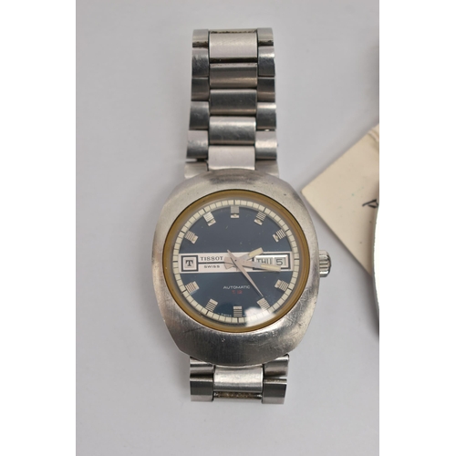 66 - TWO GENTS AUTOMATIC WRISTWATCHES, the first a Tissot automatic T. 12, round navy blue and silver str... 