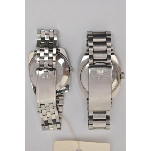 66 - TWO GENTS AUTOMATIC WRISTWATCHES, the first a Tissot automatic T. 12, round navy blue and silver str... 