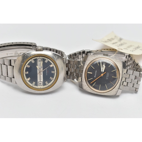 66 - TWO GENTS AUTOMATIC WRISTWATCHES, the first a Tissot automatic T. 12, round navy blue and silver str... 