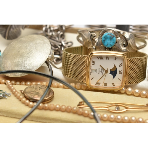 78 - A SELECTION OF WHITE METAL AND COSTUME JEWELLERY, to include a D Lerma Navajo gem set torque bangle ... 