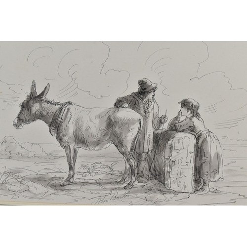 302 - JOHN JOSEPH BARKER OF BATH (1825-1904) A FARMHAND WITH DONKEY, a young farmhand stands talking to a ... 