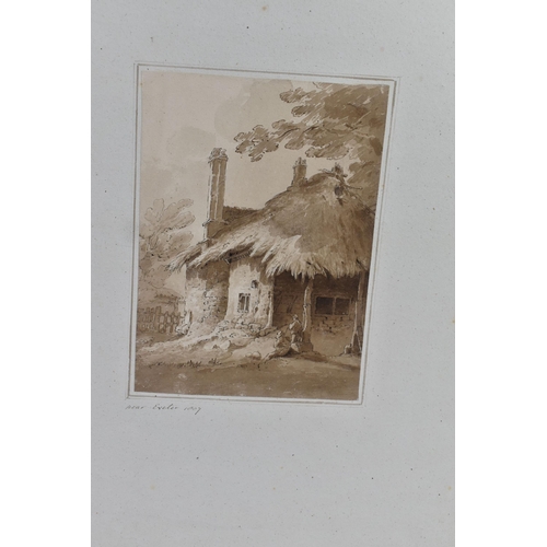 304 - CIRCLE OF LADY MARIANNE MORDAUNT / MARY ANN HOLBEACH (1788-1842) FIGURES OUTSIDE A THATCHED COTTAGE,... 