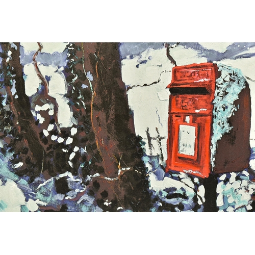 321 - TIMMY MALLETT (BRITISH 1955) 'SNOWY POST BOX', a signed artist proof edition box canvas print, depic... 