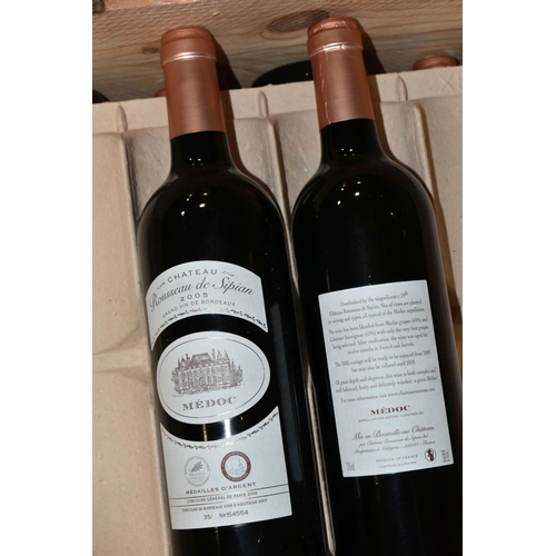 292 - WINE, one opened case containing eight bottles of CHATEAU ROUSSEAU DE SIPIAN 2005 Medoc