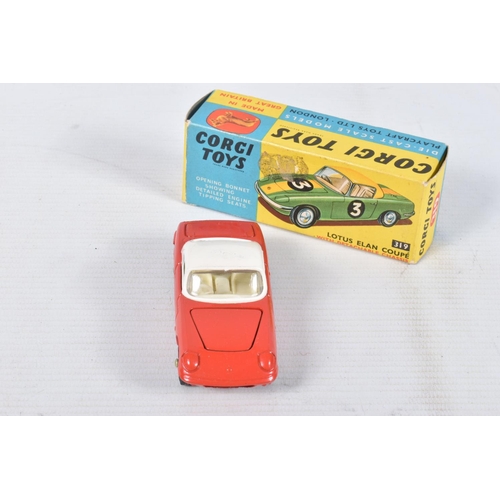 16 - A BOXED CORGI TOYS LOTUS ELAN S2 HARDTOP COUPE MODEL VEHICLE, No.319, red body with white hardtop an... 