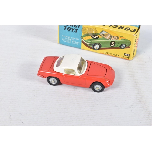 16 - A BOXED CORGI TOYS LOTUS ELAN S2 HARDTOP COUPE MODEL VEHICLE, No.319, red body with white hardtop an... 