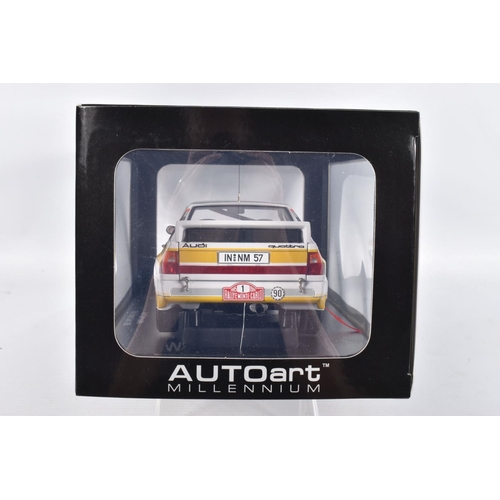 37 - A BOXED AUTOART AUDI SPORT QUATTRO RALLY MONTE CARO 1985 SCALE 1:18 MODEL VEHICLE, numbered 88501, p... 