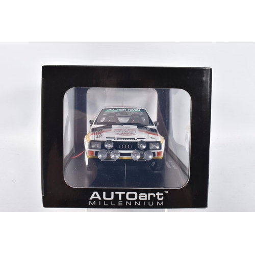 37 - A BOXED AUTOART AUDI SPORT QUATTRO RALLY MONTE CARO 1985 SCALE 1:18 MODEL VEHICLE, numbered 88501, p... 