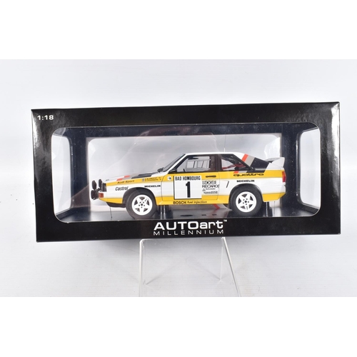 37 - A BOXED AUTOART AUDI SPORT QUATTRO RALLY MONTE CARO 1985 SCALE 1:18 MODEL VEHICLE, numbered 88501, p... 