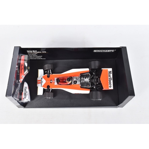 43 - A BOXED MINICHAMPS MCLAREN FORD M23 WORLD CHAMPION 1976 SCALE 1:18 MODEL VEHICLE, numbered 186 76001... 