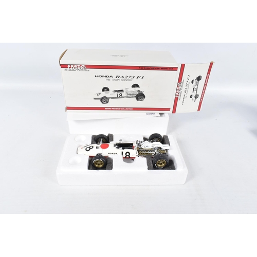 45 - TWO BOXED EBBRO HONDA RA273 F1 1966 ITALIAN GRANDPRIX AND HONDA F1 RA301 1968 MEXICO GP BOTH SCALE 1... 