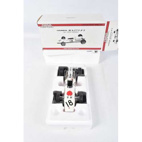 45 - TWO BOXED EBBRO HONDA RA273 F1 1966 ITALIAN GRANDPRIX AND HONDA F1 RA301 1968 MEXICO GP BOTH SCALE 1... 