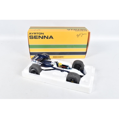 47 - TWO BOXED MINICHAMPS MCLAREN MP4 AND AYRTON SENNA BRABHAM BMW BT52B BOTH SCALE 1:18, numbered 530 99... 