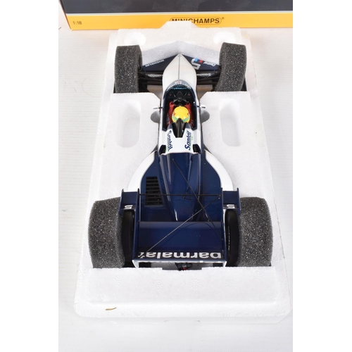 47 - TWO BOXED MINICHAMPS MCLAREN MP4 AND AYRTON SENNA BRABHAM BMW BT52B BOTH SCALE 1:18, numbered 530 99... 