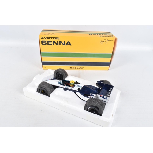 47 - TWO BOXED MINICHAMPS MCLAREN MP4 AND AYRTON SENNA BRABHAM BMW BT52B BOTH SCALE 1:18, numbered 530 99... 