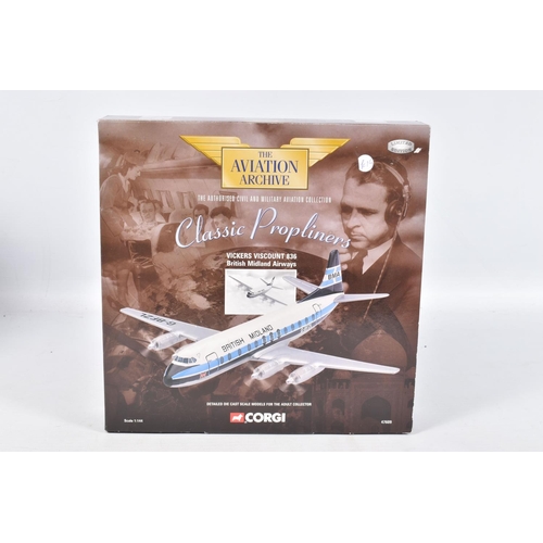 59 - FOUR BOXED CORGI CLASSICS AVIATION ARCHIVE MODELS, all 1/144 scale Classic Propliners Vickers Viscou... 