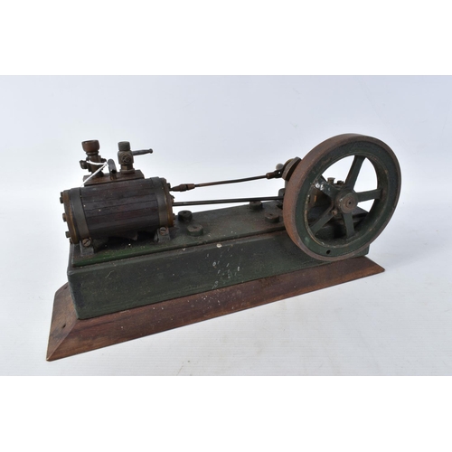 63 - A HORIZONTAL SINGLE CYLINDER LIVE STEAM ENGINE, not tested, gas or spirit fired wooden clad boiler p... 