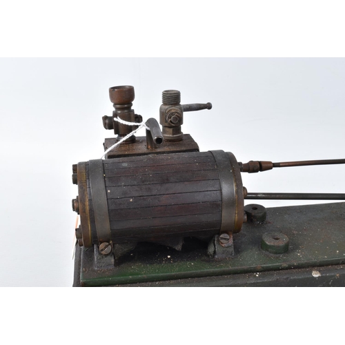 63 - A HORIZONTAL SINGLE CYLINDER LIVE STEAM ENGINE, not tested, gas or spirit fired wooden clad boiler p... 